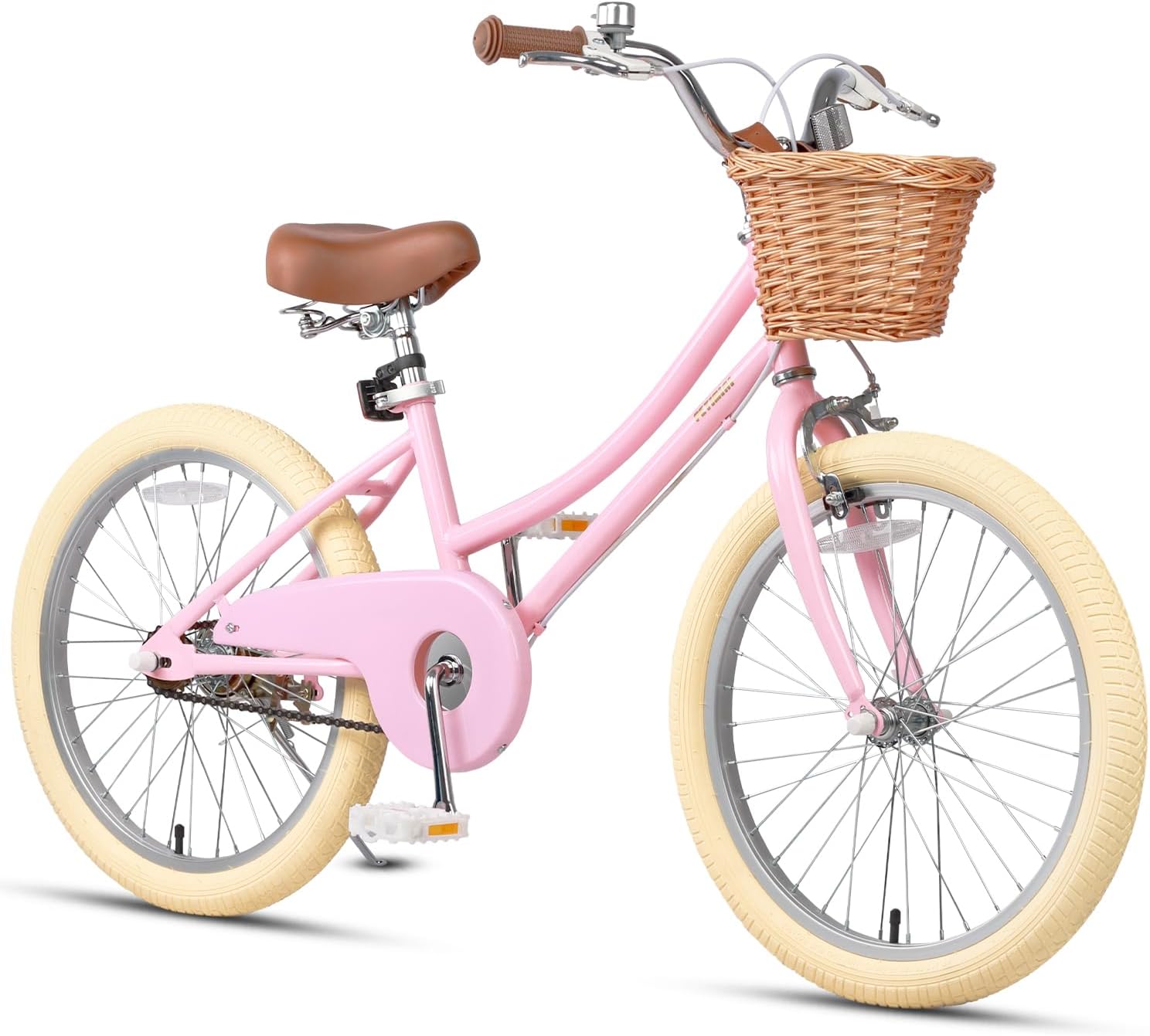 Petimini Vintage Kids Bike for Girls, 12–20 Inch Classic Bicycle with Wicker Basket & Bell, High Tensile Steel Frame, Training Wheels (12–18'), 85% Pre-Assembled, Retro Bike for Outdoor Riding
