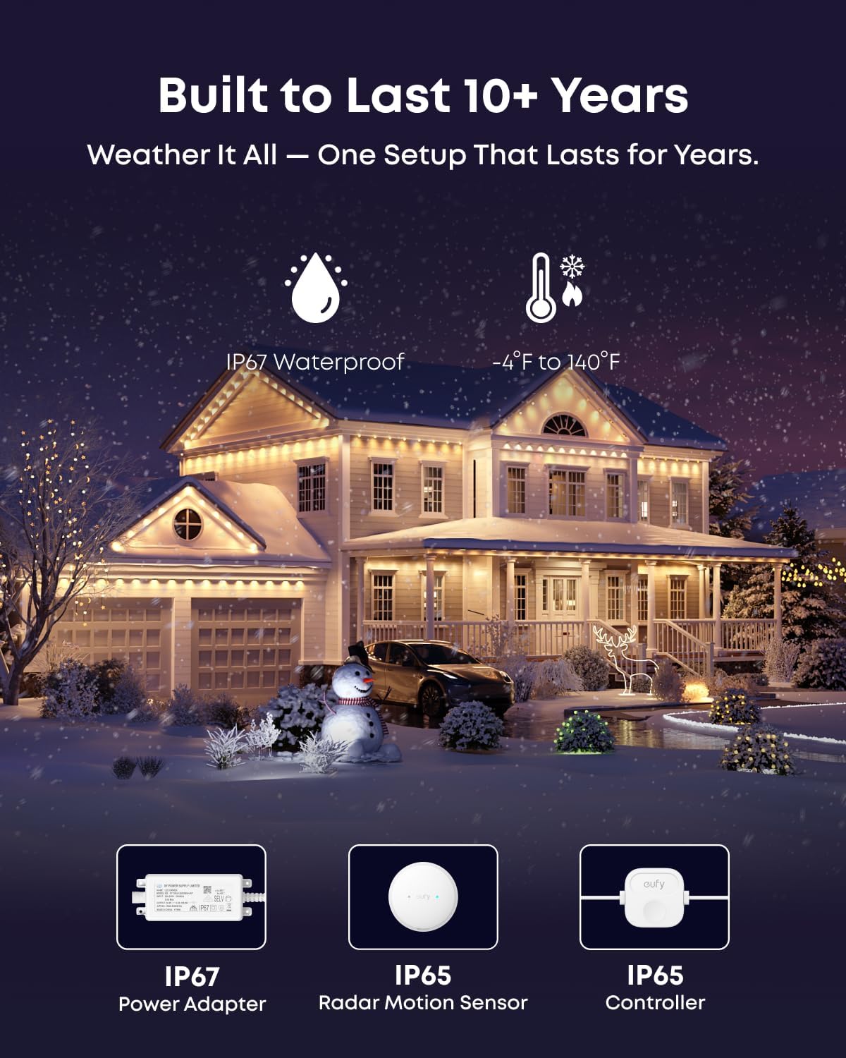 eufy Permanent Outdoor Lights S4, Radar-Activated, 100ft with 72 RGBWW LED String Lights for Daily, Accent and Christmas Decorations, AI Themes, Work Cams, Matter Support, IP67 Waterproof
