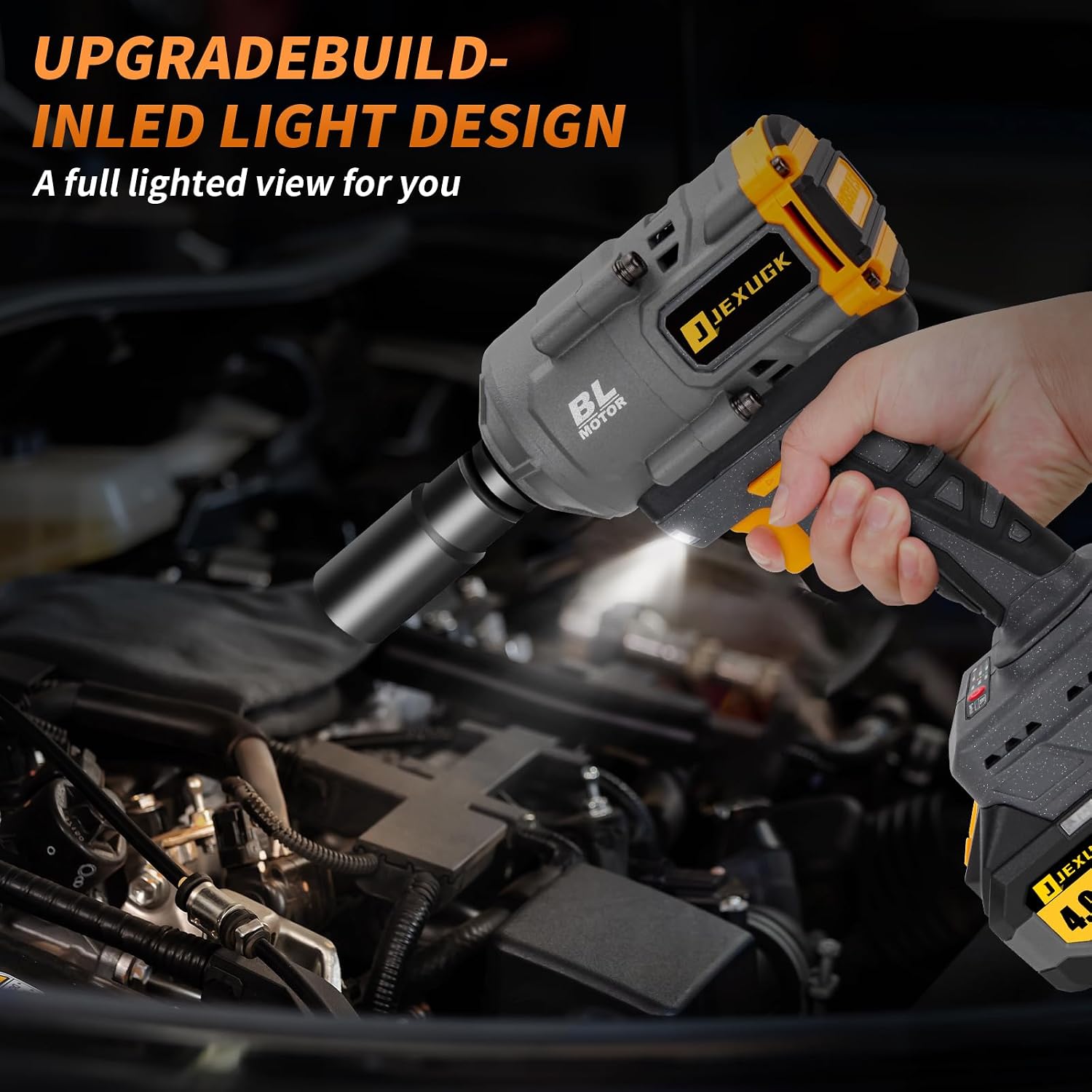 JEXUGK 1500Nm Impact Wrench, 1/2' 1107ft-lbs Cordless Impact Gun with 2 x 4.0Ah Battery, 21V High Torque Power Impact Driver with 6 Sockets,Pistola Llave De Impacto for Truck RV Car Heavy Construction