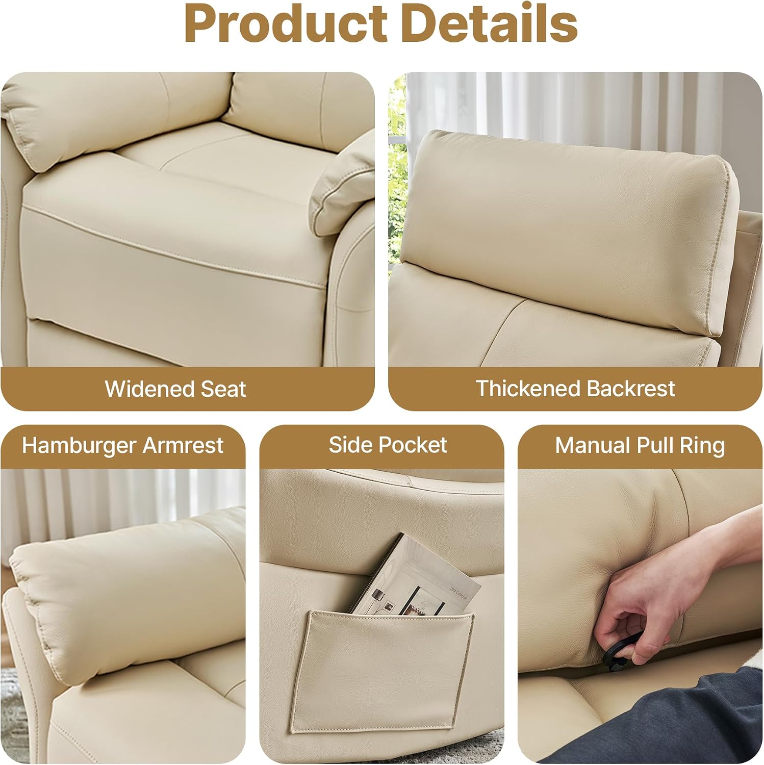 AIRSKY Swivel Rocker Recliner Oversized,Top-Grain Leather Recliner,Lazy Boy Recliner Chair,Single Sofa for Living Room Nursery,Glider Rocking Chair for Reading,Bedroom,Beige,R1 PRO
