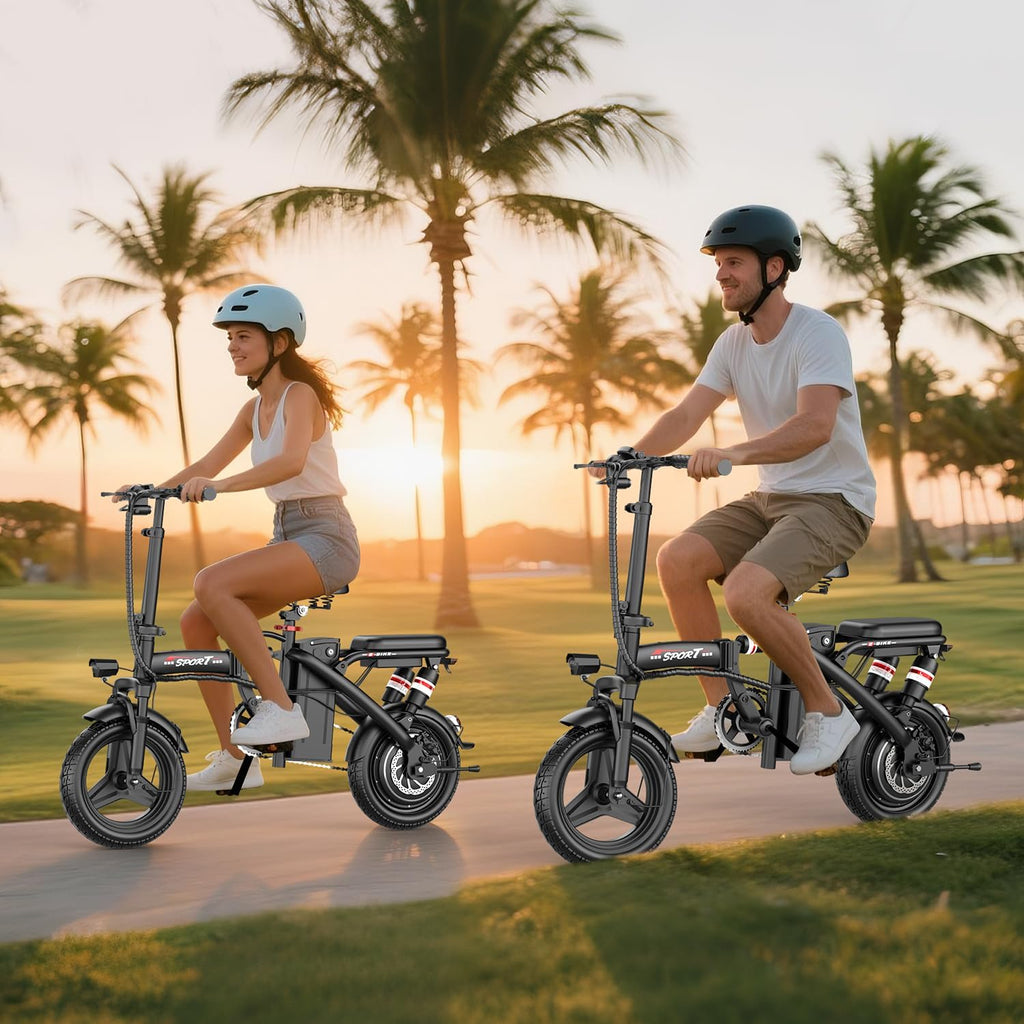 AZHAR Foldable Electric Bike for Adults Teens, 1200W Peak Motor, Up to 25 MPH, 45 Miles PAS Range, Dual Suspension, 14' Tires, 3-Speed Modes, Compact & Portable Electric Mini Bike, Commuting Ebike