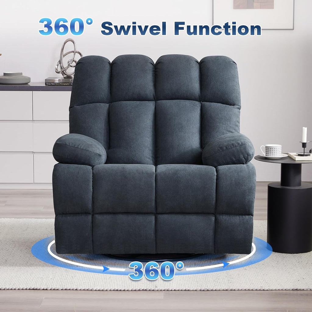 Eiayeebil Oversized Recliner Chair, 360° Swivel Rocker Recliner for Big Man, Extra Wide Manual Recliner, Overstuffed Soft Rocking Sofa Chair, Overstuffed Soft Rocking Sofa Chair for Living Room(Grey)