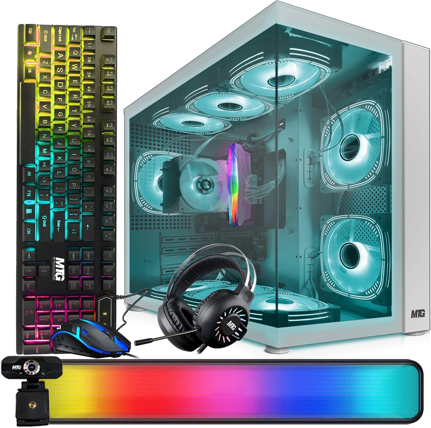 MTG Khuno Gaming Tower PC- Intel Core i5-8th Gen, RTX 2060S 8GB 256bits, 16GB ARGB Ram, 1TB Nvme, RGB Gamer Bundle Combo, Webcam, Win 11 Home