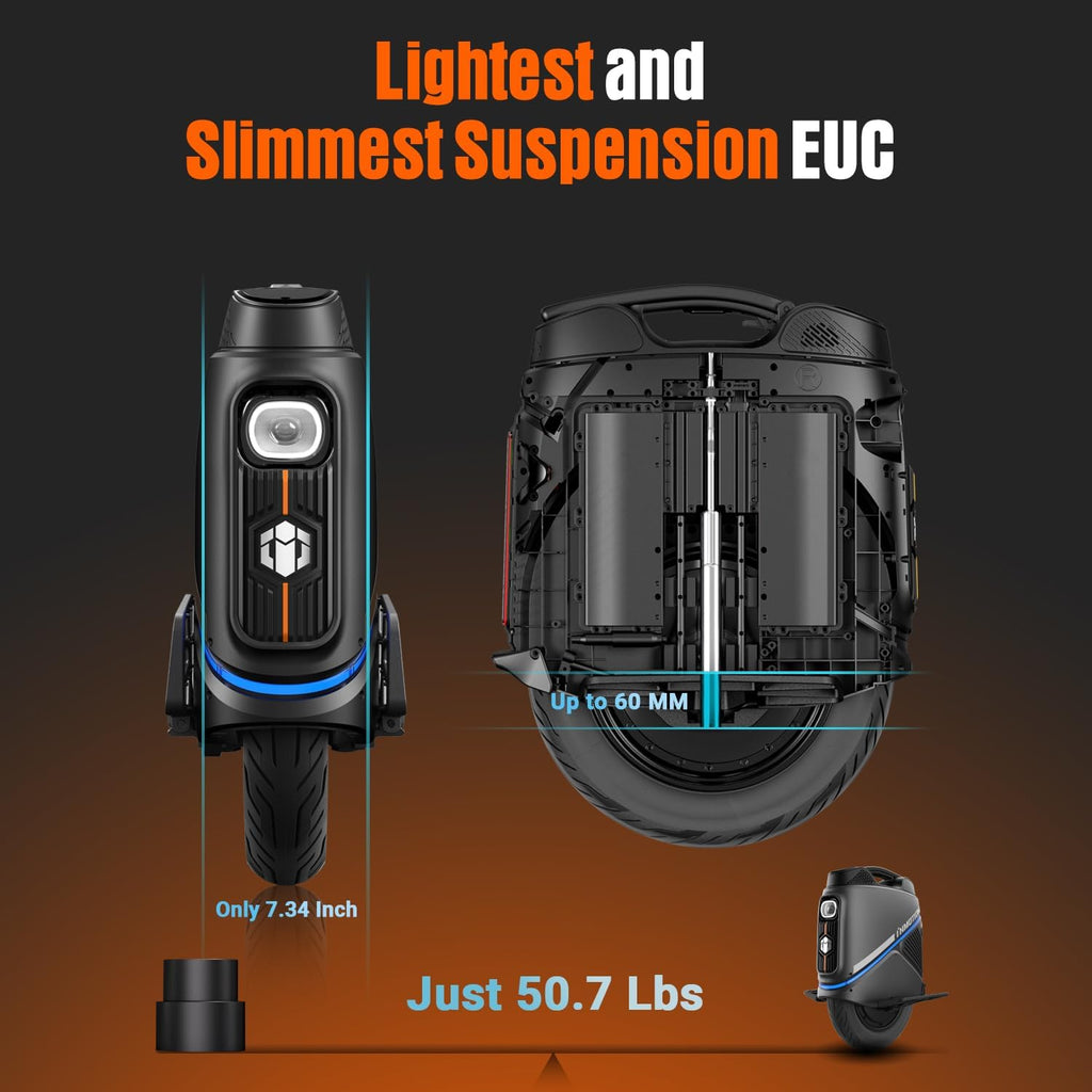 INMOTION V9 16' Electric Unicycle for Adults - Industry Leading UL Certified EUC with Nimbus Air Suspension, 750Wh Battery, 37-Mile Range, 28mph with GPS Tracking & App Control