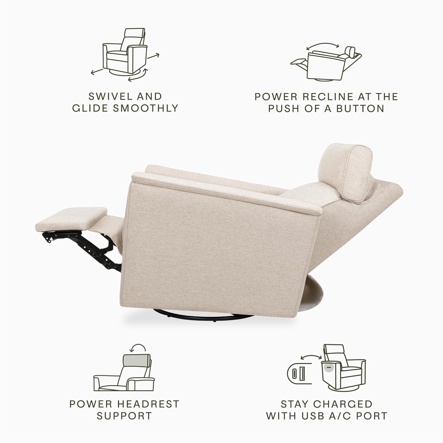 Namesake Willa Plus Power Glider Recliner w/Power Headrest in Performance Beach Eco-Weave, Water Repellent and Stain Resistant, Greenguard Gold and CertiPUR-US® Certified