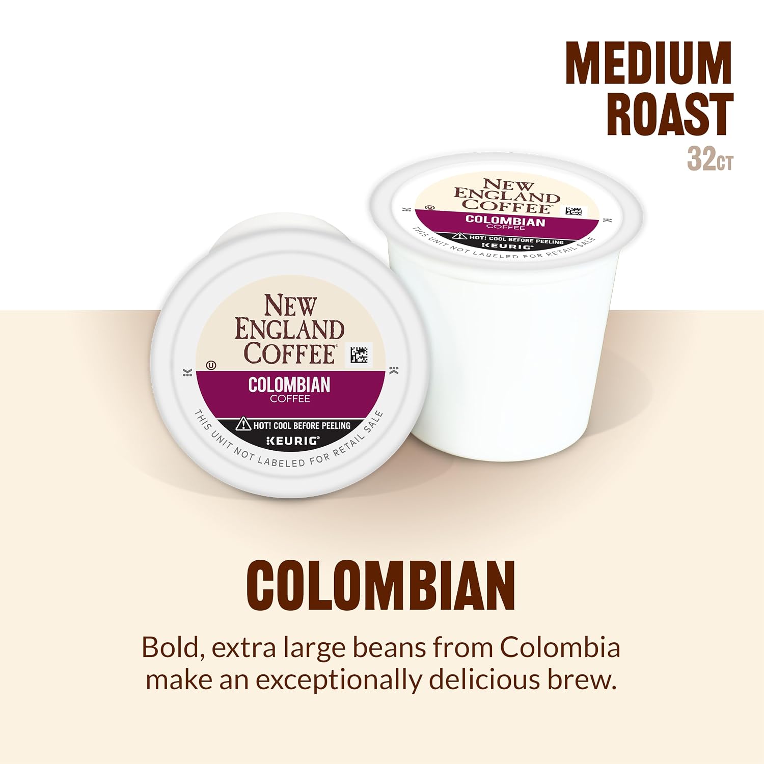 New England Coffee Colombian Supremo Medium Roast Single Serve Pods, 32ct Box (Pack of 4)