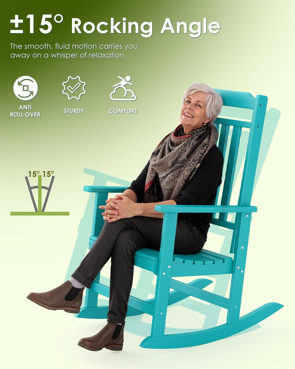 GREENVINES Outdoor-Rocking-Chair | HDPE Plastic | Patio Rockers | Porch Rocker Chairs | Oversized | High Back | Big & Tall | Aqua