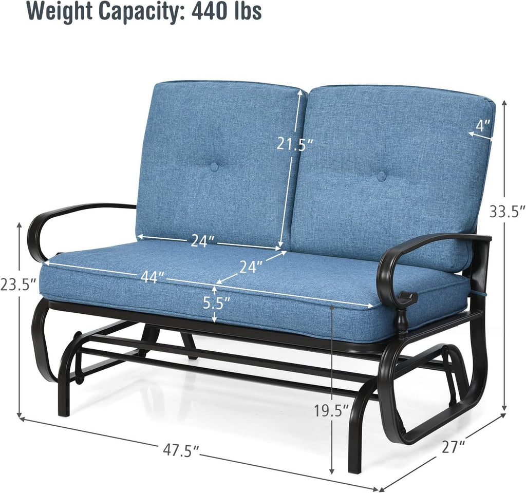 Giantex Outdoor Glider Bench, Patio Loveseat with Cushions, 440 Lbs Capacity, 2-Person Outdoor Rocking Chair, Porch Glider Swing for Garden, Backyard, Poolside, Patio Seating Rocker (Navy)