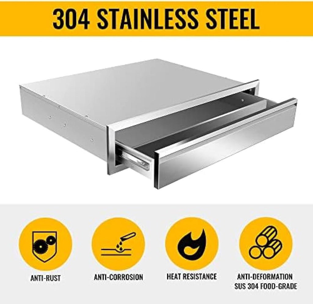 Outdoor Kitchen Drawer Stainless Steel BBQ Triple Drawer Flush Mount for Outdoor Kitchen Island,-30W X 6.5H X 23D Inch