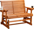 VINGLI Wooden Patio Glider, Heavy Duty 800 LBS Outdoor Glider with Cup Holders, 4 FT Wooden Glider Bench with High Backrest for Garden, Yard, Patio, Teak