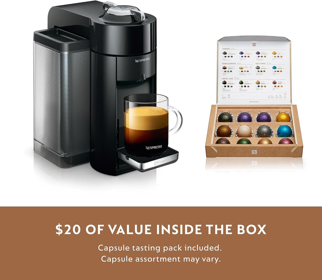 Nespresso Vertuo Coffee and Espresso Maker by De'Longhi, Piano Black with Aeroccino Milk Frother
