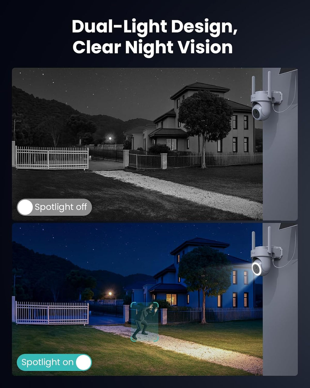 4K Security Cameras Wireless Outdoor No Subscription, 360° PTZ Home Security Cameras System, 64G Local Storage HomeBase, Human/Vehicle/Pet Recognition AI, Color Night Vision, 4 Cam-Kit