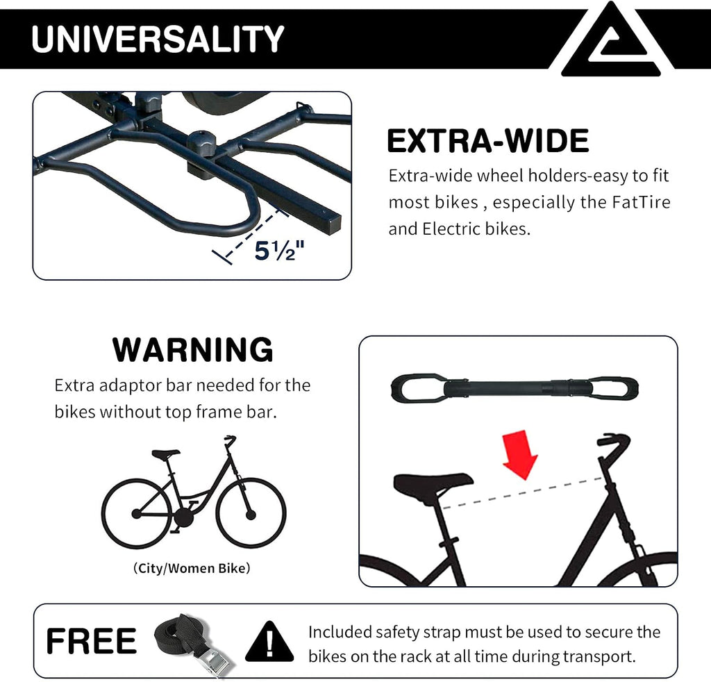 Leader Accessories 2-Bike Platform Style Hitch Mount Bike Rack, Tray Style Bicycle Carrier Racks Foldable Rack for Cars, Trucks, SUV and Minivans with 2' Hitch Receiver - Quick Hitch Pins Design