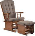 Anti-Pinch Solid Wood Hand Glider Rocking Chair Set with Ottoman, Padded Cushion, Rustic Rubber Wood Nursery Glider for Nursing, Relaxing, Living Room, Bedroom, Oak Colored