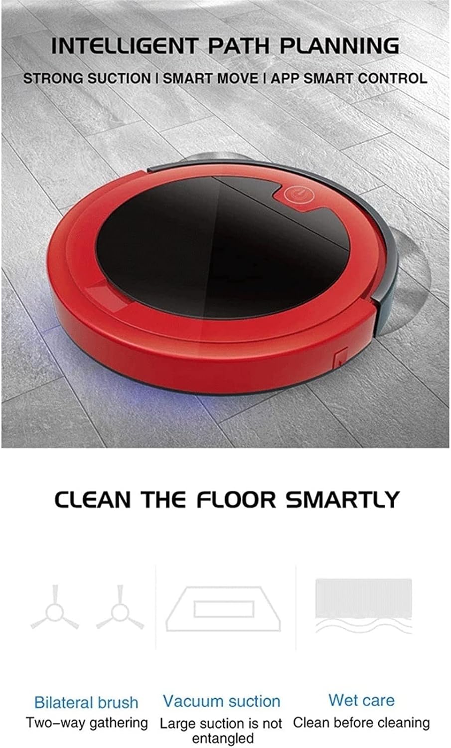 Robot Vacuum, 2800PA Robotic Vacuum Cleaner (Slim) Max Strong Suction, Quiet Multiple Cleaning Modes, Self-Charging Vacuum, for Pet Hair, Hard Floor (Color : Black+Red)