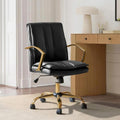 HULALA HOME Genuine Leather Home Office Desk Chair, Adjustable Swivel Computer Chair with Golden Legs and Arms, Comfy Upholstered Task Chair, Black
