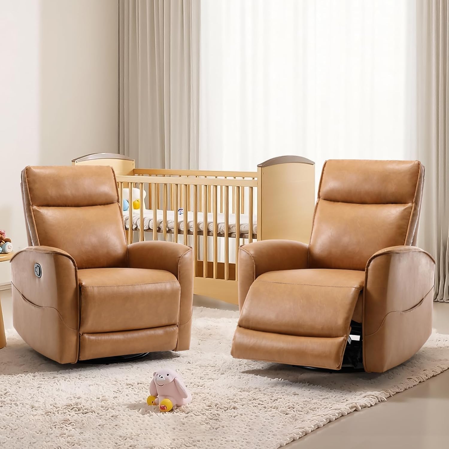 HAOMARKETS Swivel Rocker Recliner Chair, Manual Faux Leather Glider Rocking Recliners for Adults, 360° Swivel Nursery Reclining Sofa with Storage Pocket
