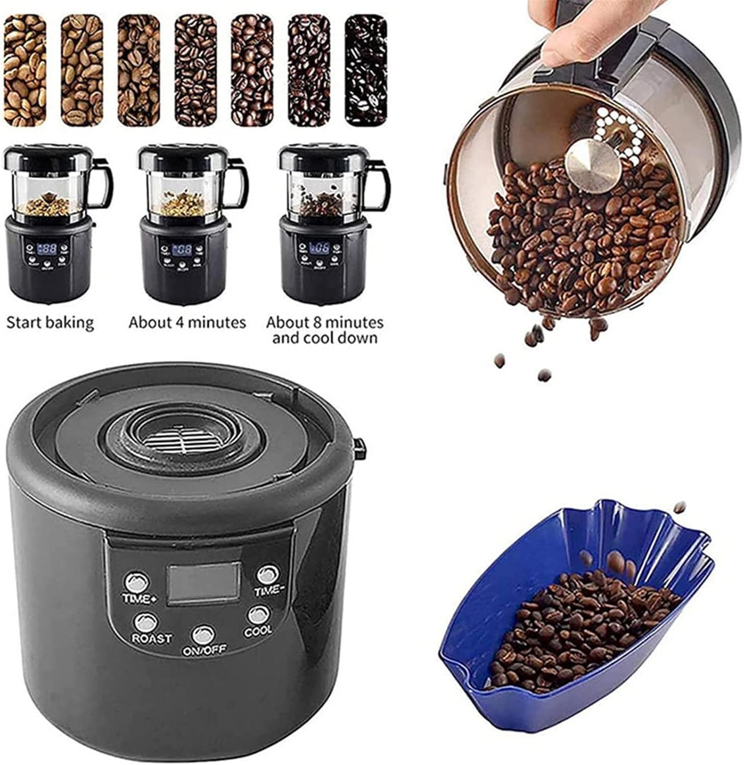 Coffee Machine Coffee Bean Roaster Machine, 2 in 1 Baking & Cooling Hot Air Coffee Roaster with Timing, Separation of Chaff with Beans, Coffee Machine for Grains, Peanuts, Coffee Bean, Nuts