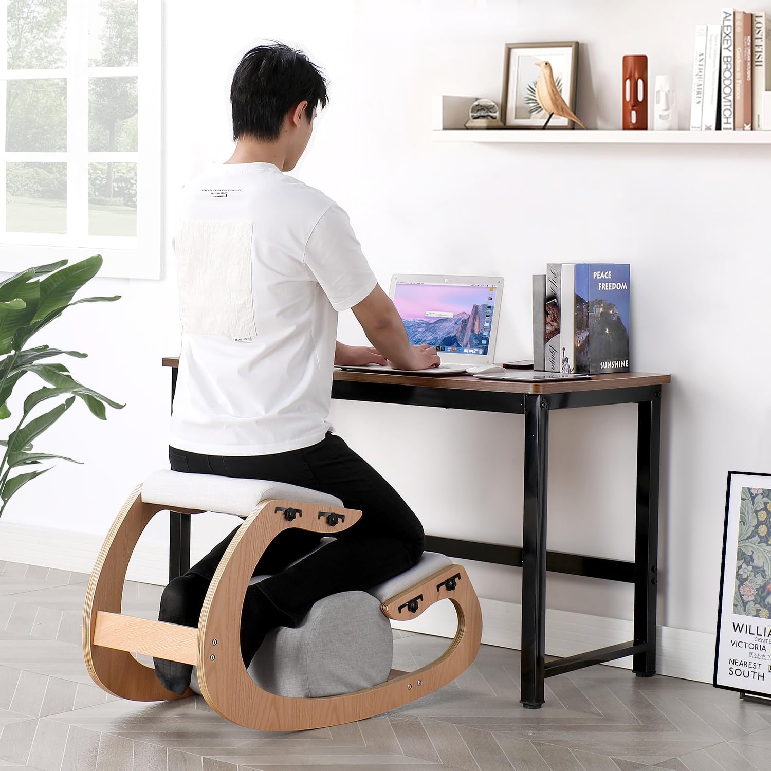 Adjustable Kneeling Chair, Wooden Ergonomic Chair Knee Chair Posture Chair - Improve Your Posture with an Angled Seat for Home,Office (Wood Color+ Pads)