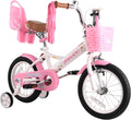 RULLY Kids Bike 12 14 16 inch for 2-7 Years Girls with Training Wheels & Front Handbrake, Kids Bicycle with Basket Bike Streamers Toddler Cycle Bikes
