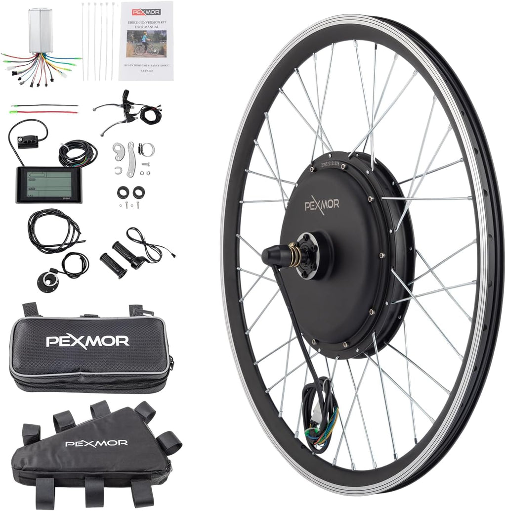 PEXMOR Electric Bike Conversion Kit, 36V 750W Ebike Conversion Kit, 24'/20' Front Ebike Wheel Electric Bicycle Hub Motor Kit 3 Modes Controller w/PAS/LCD Display/Twist Throttle/Torque Arm