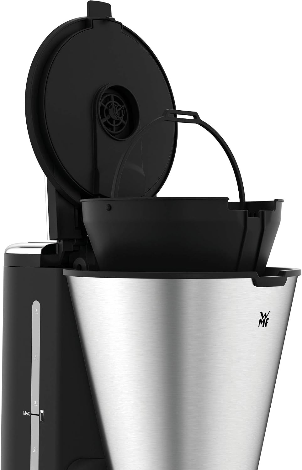 WMF KITCHENminis 0412260011 Aroma Filter Coffee Maker, Thermo-To-Go, Compact, Insulated Jug and Takeaway Mug, Cromargan High Quality, 760 W, Up to 5 Cups