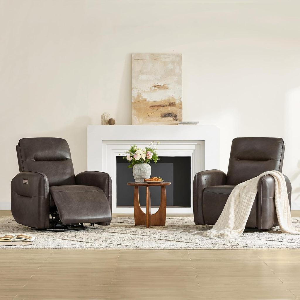 CHITA Power Recliner Chair, Faux Leather Swivel Glider for Adults, Electric Nursery Rocking Chair with USB & Type-C Charging for Living Room, Bedroom, Chocolate Brown