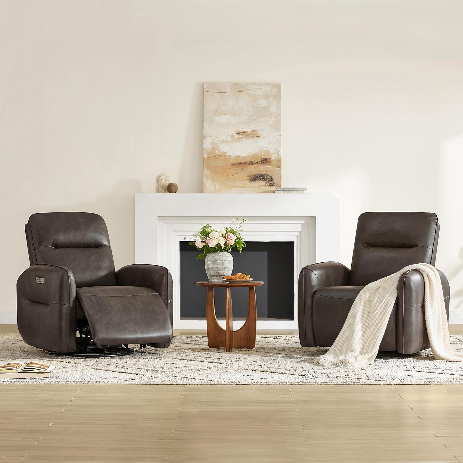 CHITA Power Recliner Chair, Faux Leather Swivel Glider for Adults, Electric Nursery Rocking Chair with USB & Type-C Charging for Living Room, Bedroom, Chocolate Brown