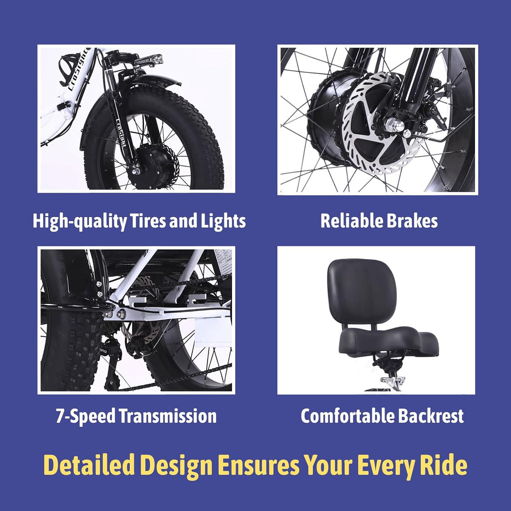 2.0 Electric Tricycle for Adults, 20'x4' Fat Tire Folding Electric Trike, 750W 48V 20.8Ah Long-Range Battery, Built-in Speaker, USB Port, 20MPH 75KM 7 Speed, 3 Wheel E-Trike