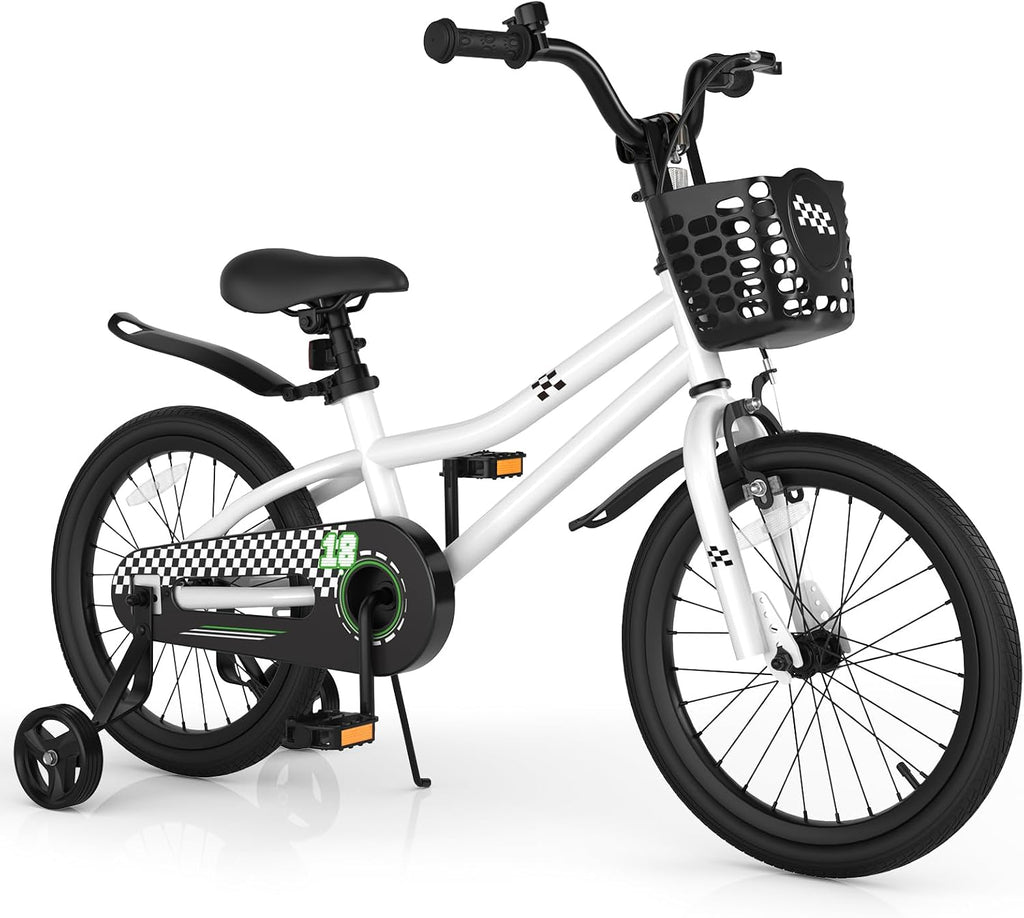COSTWAY Kids Bike, 12 14 16 18 20 Inch Toddler Bike for Boys & Girls Aged 3-8 Years Old, Kids Bicycle w/Removable Training Wheels, Handbrake & Coaster Brake, Basket, Bell