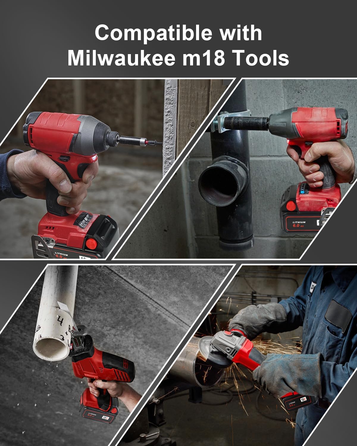 Aoasur 6packs 6.0Ah Replacement Battery Compatible with Milwaukee M -18 18v 6000mAh