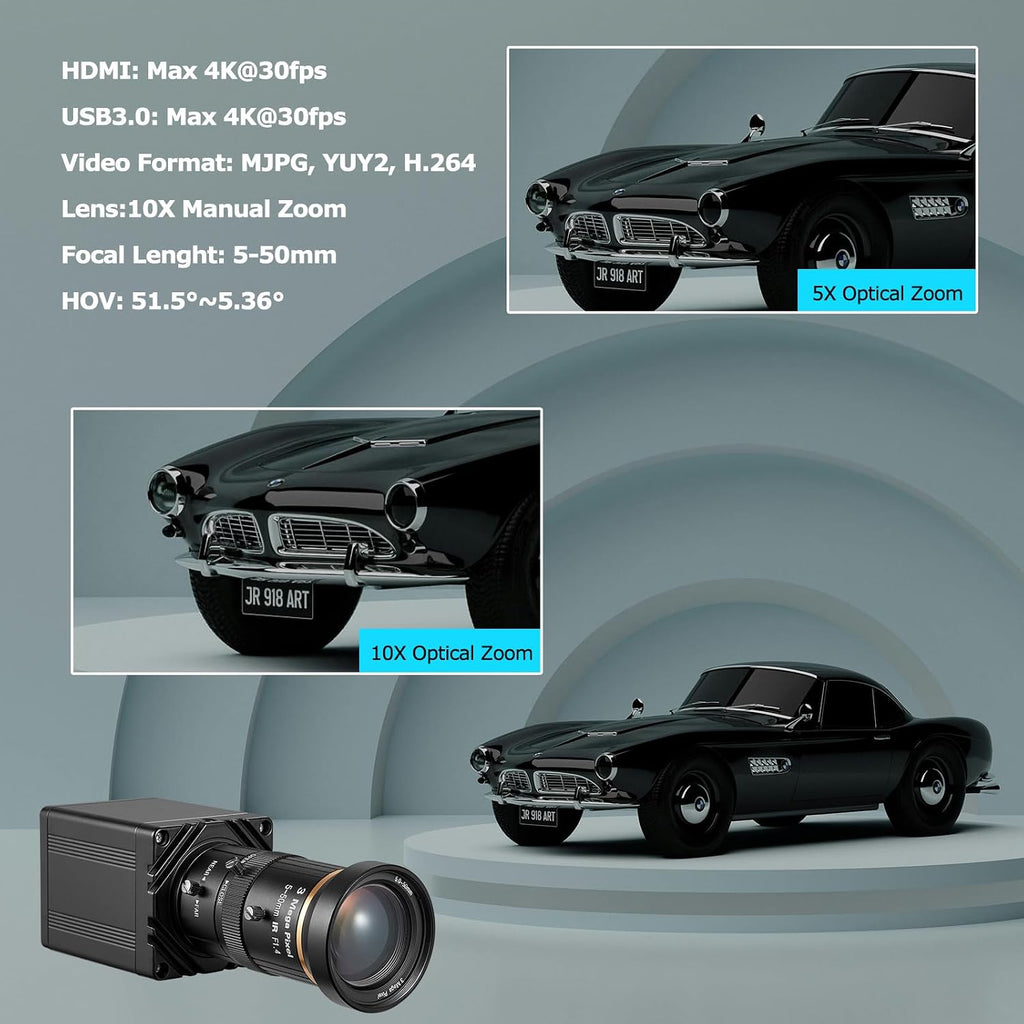 HDMI USB3.0 Dual Output HD 4K30fps Digital Security Camera, Industry Digital C-Mount with Manual 5-50mm Varifocal HD Lens, OSD Menu via Remote Controller