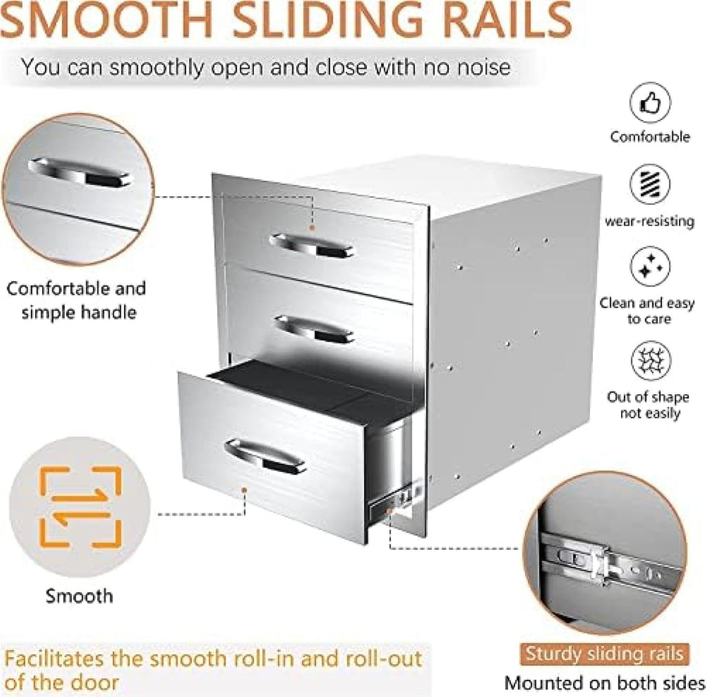 Outdoor Kitchen Drawer BBQ Drawer Outdoor Kitchen Access Drawers Horizontal- Stainless Steel Double Drawers for Outdoor Kitchen Grilling Station Or BBQ Island,16Wx23Dx21H