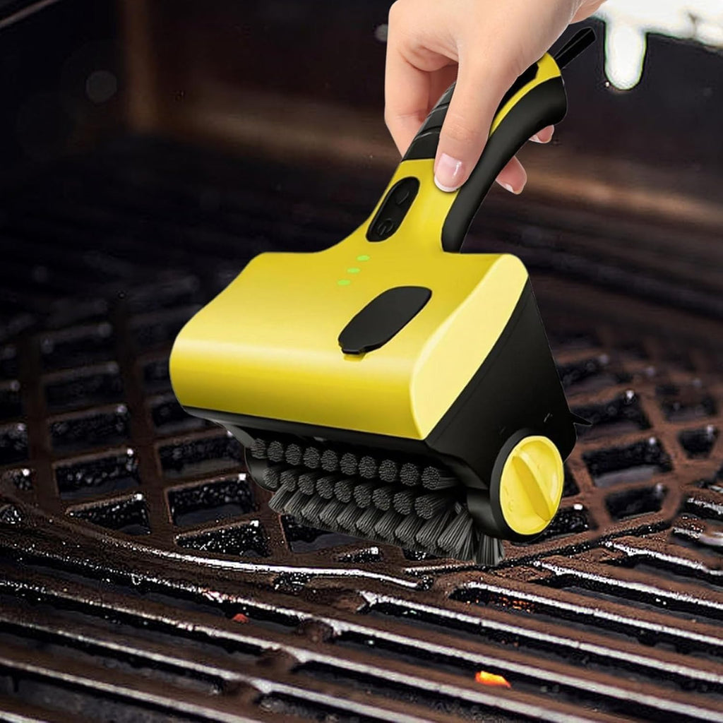 Electric Grill Clean Brush with Liquid Box, Rotating Cleaning with 2 Removable Heads, BBQ Brushes for Kitchen, 350 RPM, High Speed