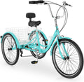 MOPHOTO Adult Tricycle 7 Speed, 20/24/26 Inch Low Step-Through Adult Trike with Large Rear Basket, 350 lbs Capacity 3 Wheel Bike for Seniors, Women and Men