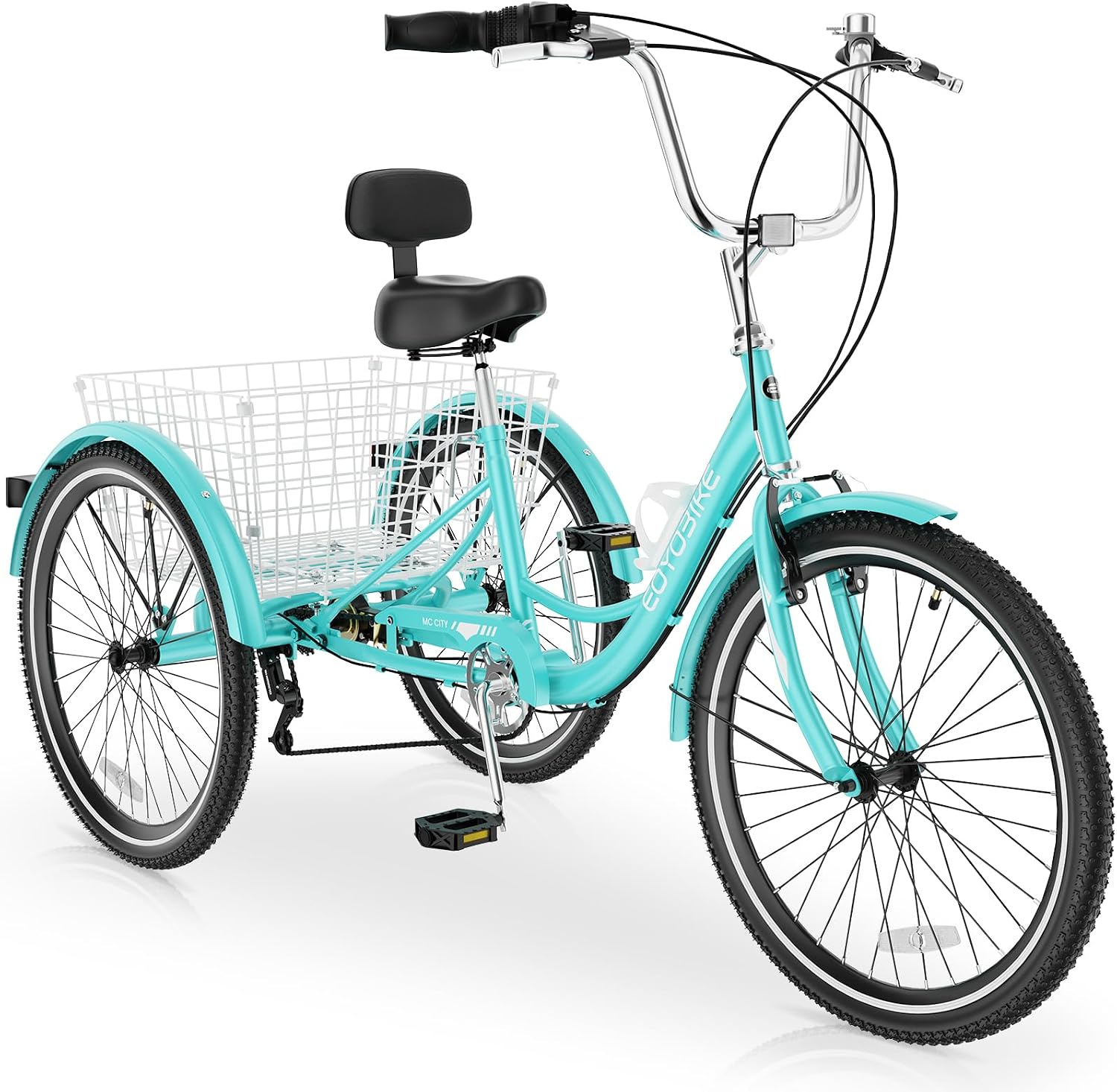 MOPHOTO Adult Tricycle 7 Speed, 20/24/26 Inch Low Step-Through Adult Trike with Large Rear Basket, 350 lbs Capacity 3 Wheel Bike for Seniors, Women and Men