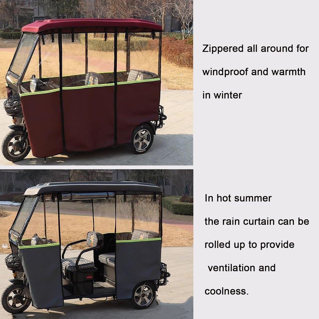 XILYZMO Trike Motorcycle Cover, Leather PVC Transparent Rainproof Tarpaulin, 3 Wheel Cargo Trike Windshield Frame Canopy, Warmth Windproof Electric Tricycle Cover for All(Gray,175x70cm)