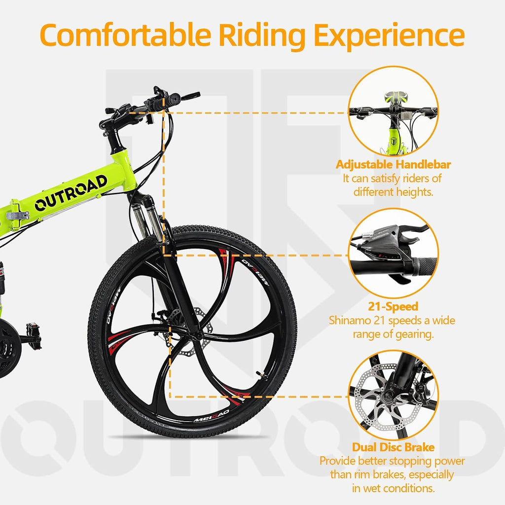 26 Inch Adult Folding Bikes/Mountain Bikes, 21 Speeds Mountain Bicycles with Full Suspension, Dual Disc Brake, High Carbon Steel Frame, Foldable Bike for Men/Women/Teen, Multiple Colors