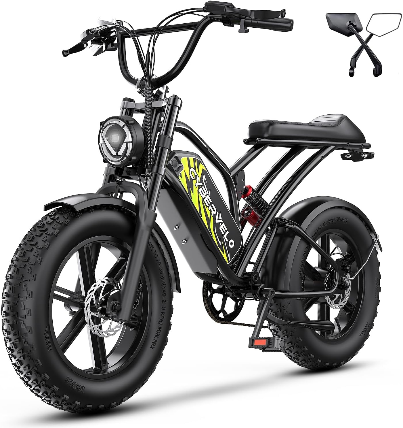 Cybervelo Electric Bike for Adults 1500W Peak 20' Fat Tire All-Terrain E-Bike 80 Miles 30MPH Electric Dirt Bike for Road Sand Mountain Snow - 48V 20/30AH Battery Powered Electric Motorcycle