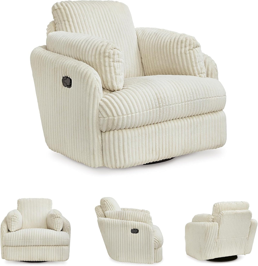Signature Design by Ashley Tie-Breaker Cozy Contemporary Manual Press-Back Swivel Glider Rocker Recliner with 2 Bolster Pillows and Hidden Storage, White