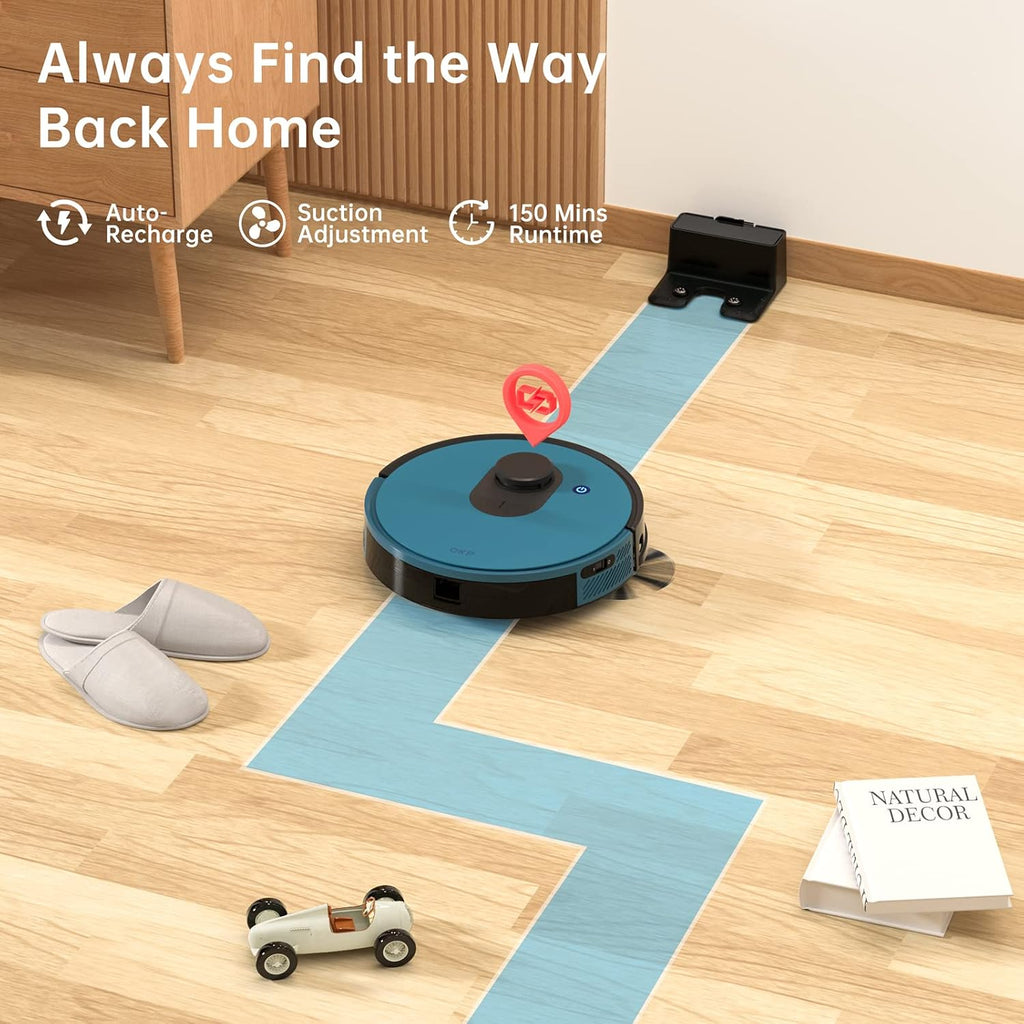 OKP Robot Vacuum L1 with 4000Pa Suction Power 180min Runtime, LiDAR Navigation Smart No-Go Zone Mapping Robotic Vacuum with Self-Charging, Wi-Fi/APP/Alexa Control for Hard Floors Pet Hair and Carpets