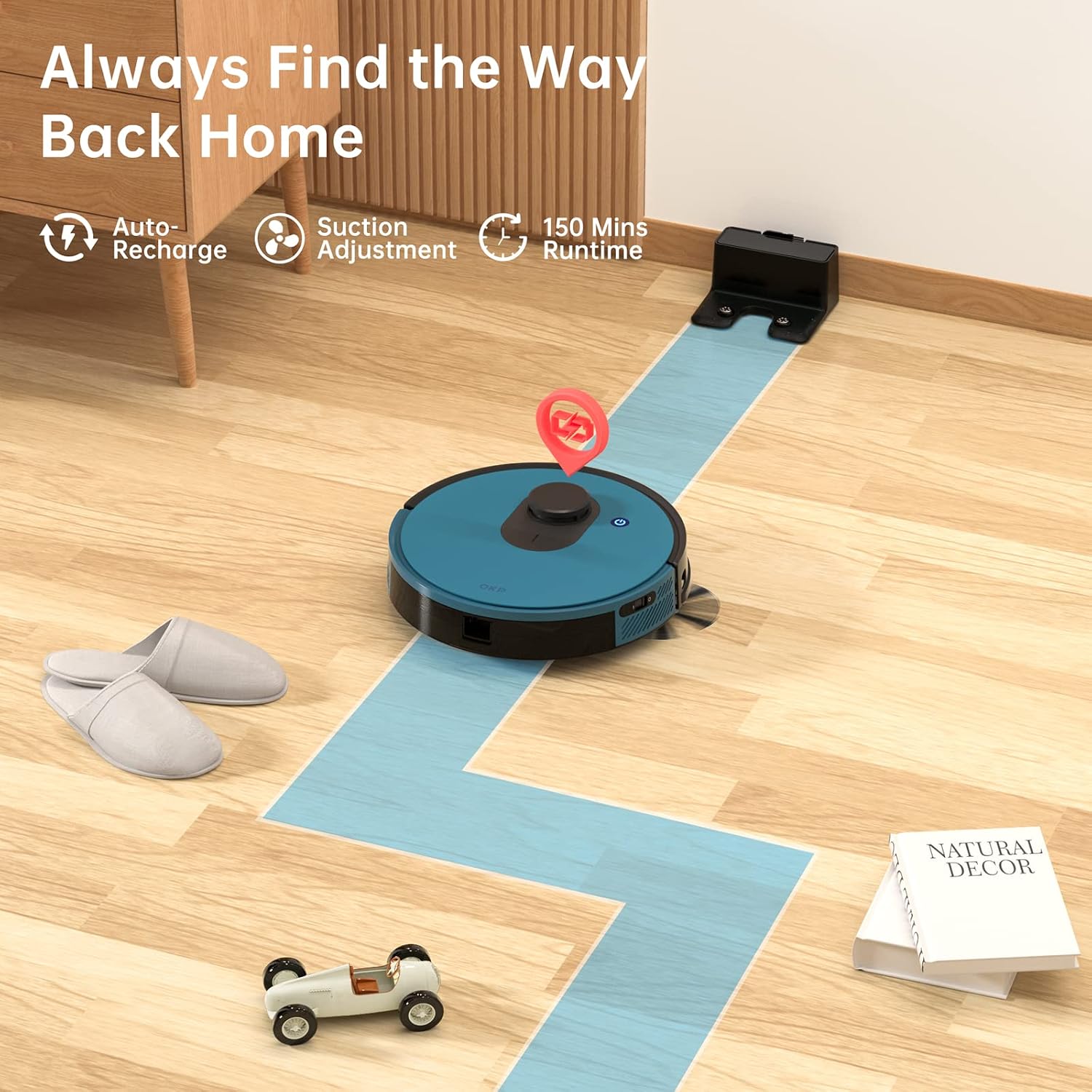 OKP Robot Vacuum L1 with 4000Pa Suction Power 180min Runtime, LiDAR Navigation Smart No-Go Zone Mapping Robotic Vacuum with Self-Charging, Wi-Fi/APP/Alexa Control for Hard Floors Pet Hair and Carpets