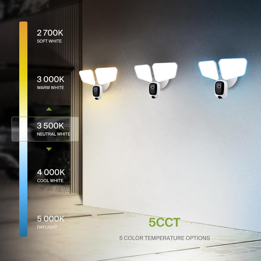 ASD Security Flood Light Camera Outdoor - Smart Floodlight Camera, 180° Motion Sensor Light, Works with Alexa & Google Assistant, 20W 120V 2700-5000K, Dusk to Dawn Lighting, UL, DLC Premium 6 Pack
