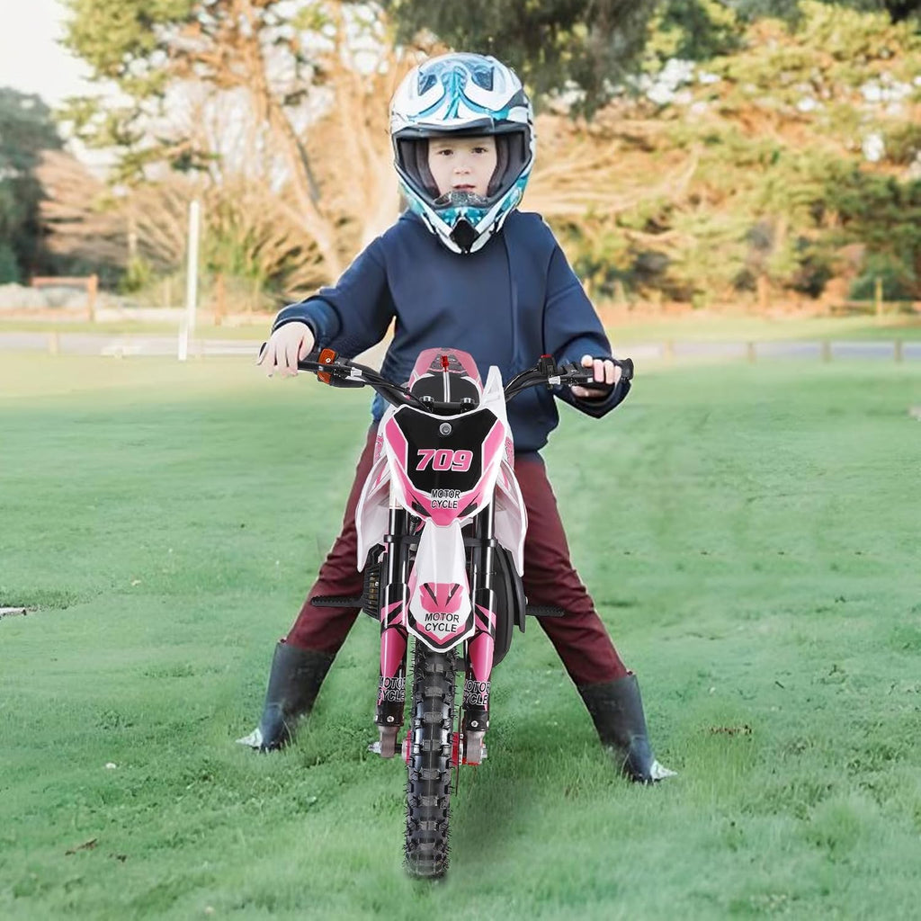 50cc Kids Dirt Bike 2-Stroke, Gas Power Motorcycle Off Road Motocross Gas Dirt Bike with Front Rear Disc Brakes for Beginner Motocross Bikes for Kids 8-12 (Max 30KM/H 150KG Load) Pink