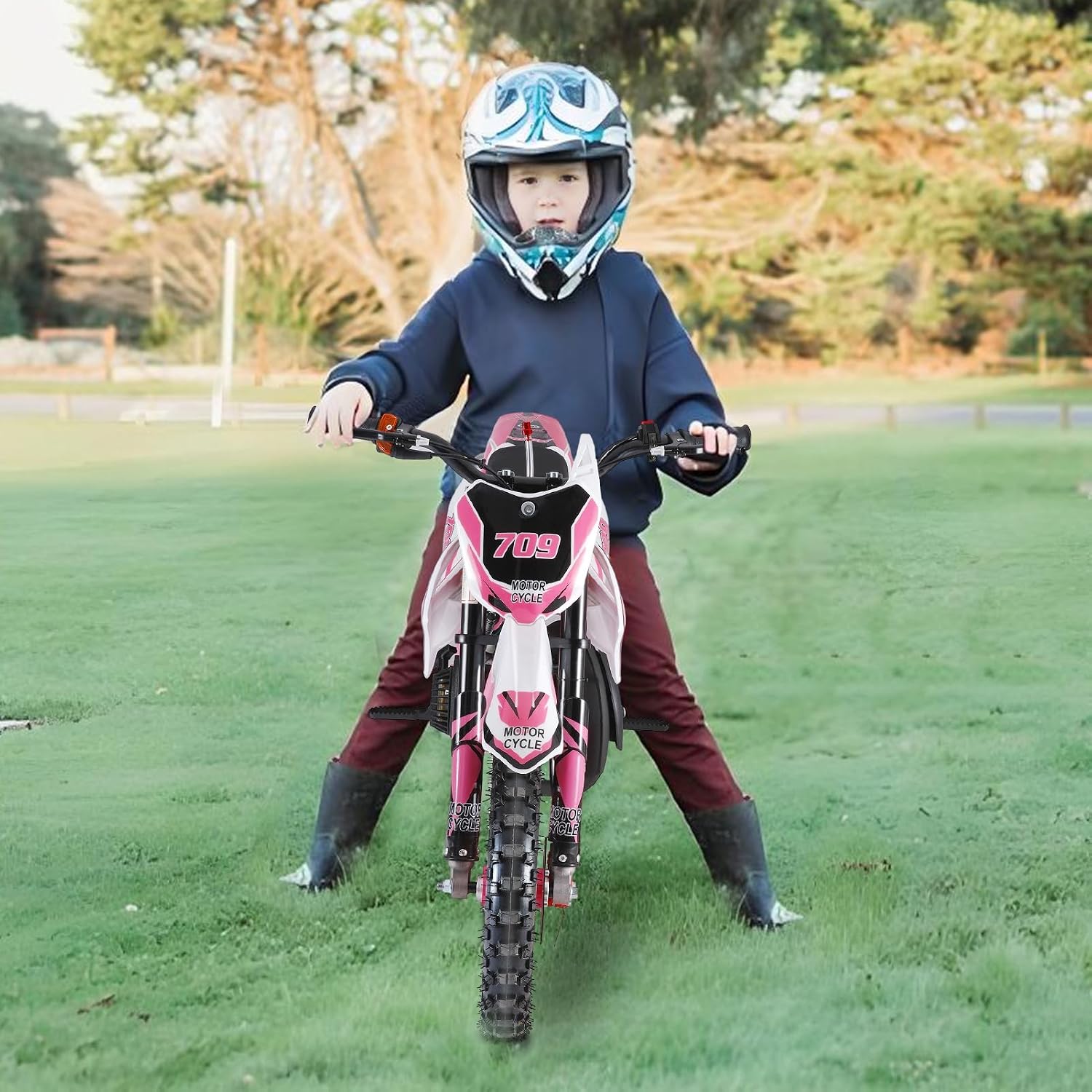 50cc Kids Dirt Bike 2-Stroke, Gas Power Motorcycle Off Road Motocross Gas Dirt Bike with Front Rear Disc Brakes for Beginner Motocross Bikes for Kids 8-12 (Max 30KM/H 150KG Load) Pink