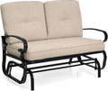 Giantex Outdoor Glider Bench, Patio Loveseat with Cushions, 440 Lbs Capacity, 2-Person Outdoor Rocking Chair, Porch Glider Swing for Garden, Backyard, Poolside, Patio Seating Rocker (Beige)