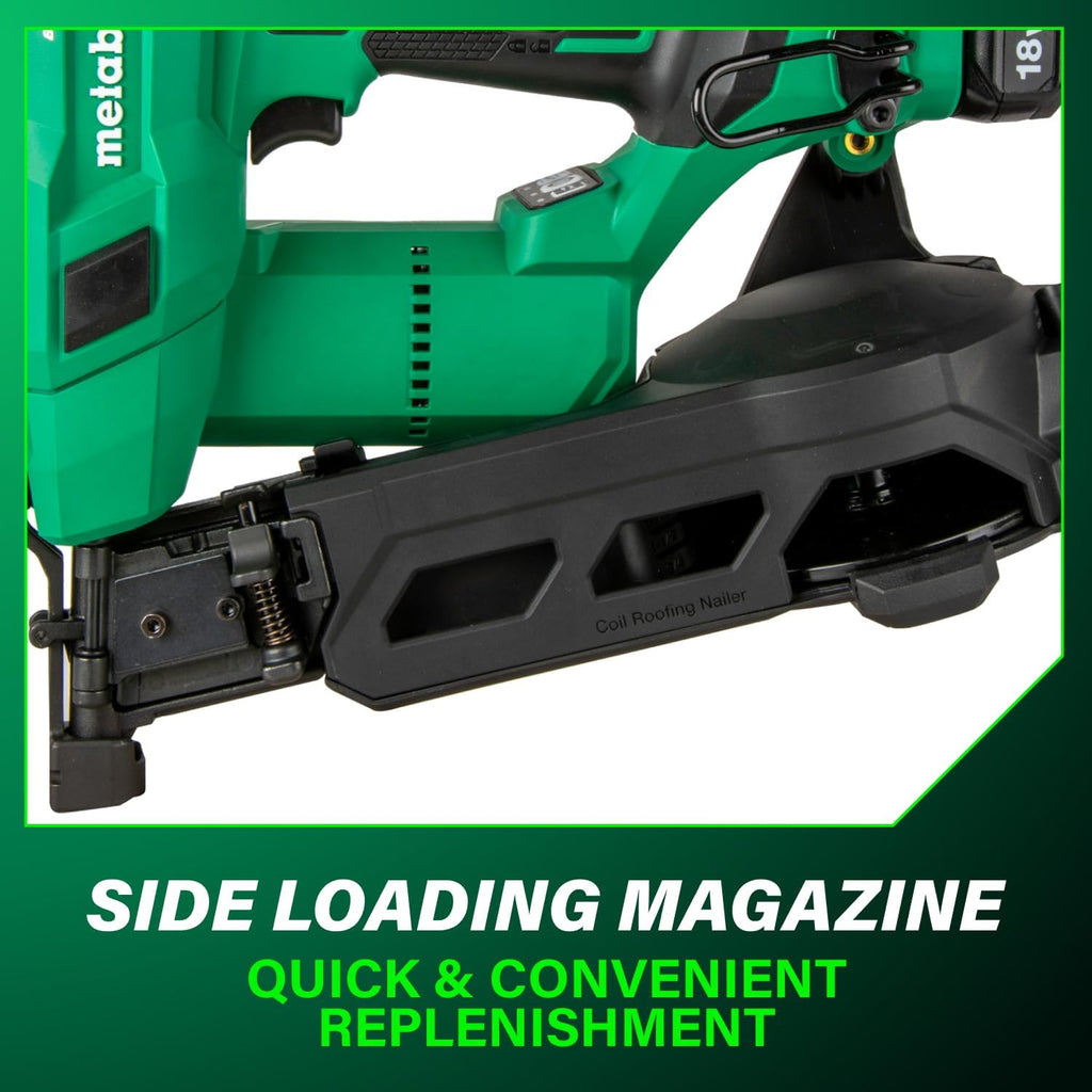Metabo HPT 18V MultiVolt Brushless Cordless Coil Roofing Nailer Kit, 1-3/4' Coil Roofing Nailer with Power Tool 2.0Ah Lithium Ion Battery, Drives 7/8' to 1-3/4' Nails, NV1845DA