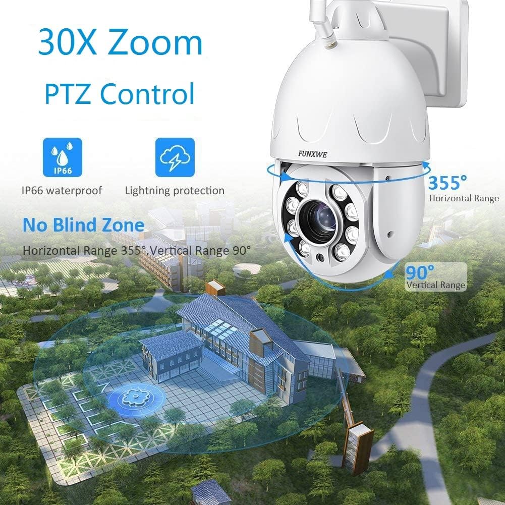 5MP 30X Optical Zoom WiFi Security PTZ Camera Wireless Wired CCTV Surveillance with Onvif Two Way Audio, Motion Detection Auto Tracking, Color Night Vision 330ft