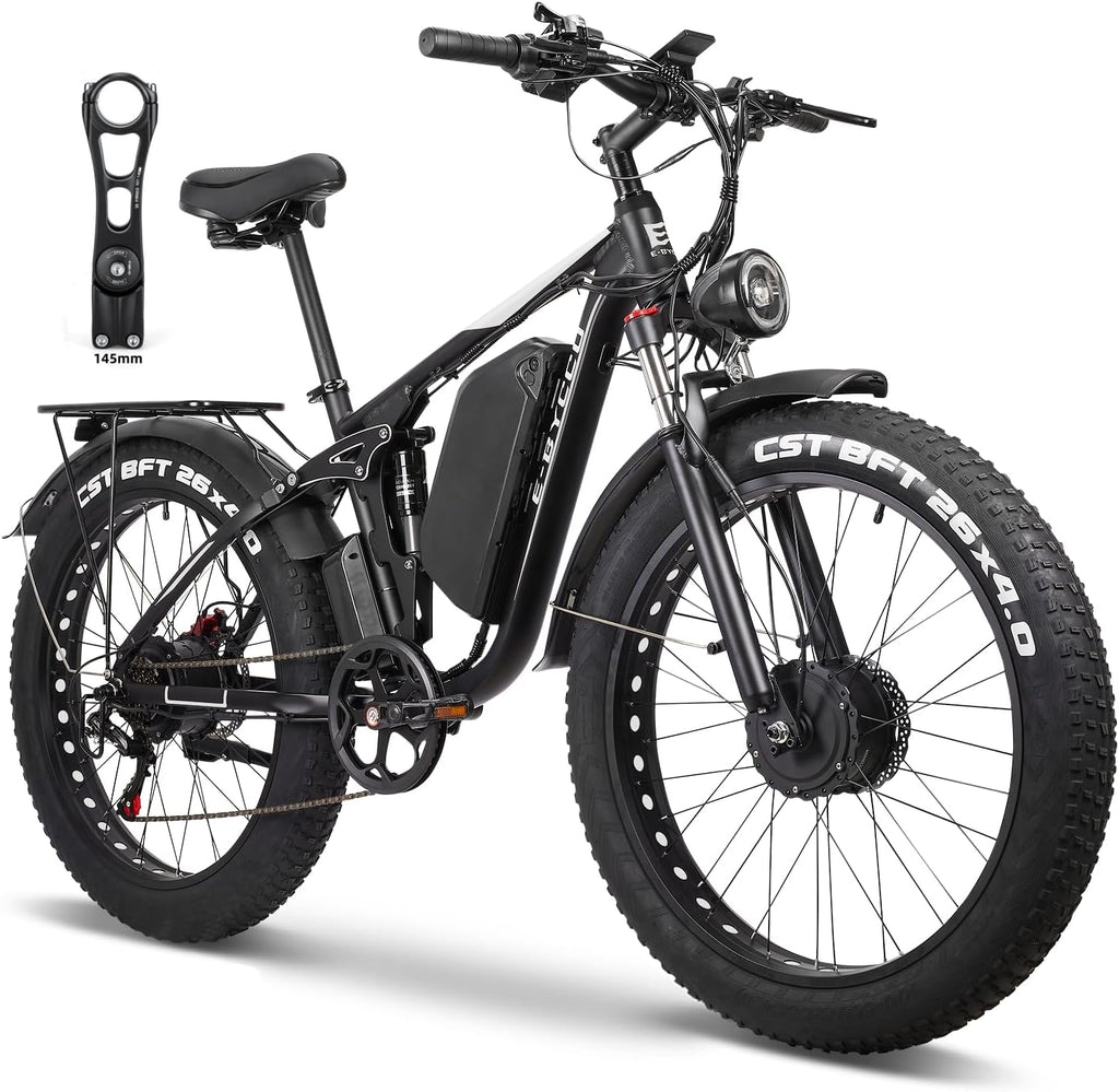 6000W Peak Electric Bike for Adults, 52V 32AH Dual Motor E-Bike, Up to 90Mile & 45 M P H All-Terrain Fat Tires Full Suspension 24/26 Inch Electric Bicycles Hydraulic Disc Brake for Road UL2849 by SGS