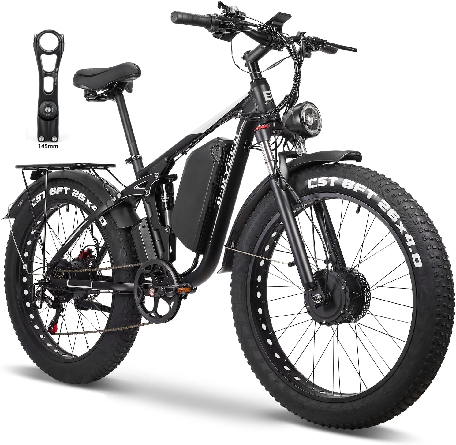 6000W Peak Electric Bike for Adults, 52V 32AH Dual Motor E-Bike, Up to 90Mile & 45 M P H All-Terrain Fat Tires Full Suspension 24/26 Inch Electric Bicycles Hydraulic Disc Brake for Road UL2849 by SGS